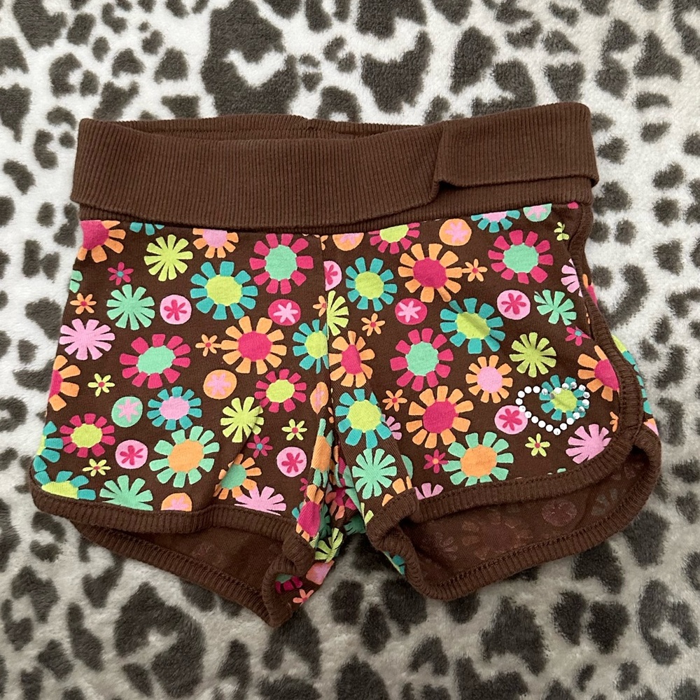 NWOT Jumping Beans Floral Print Foldover Waist Shorts in Brown Size 2T Girls